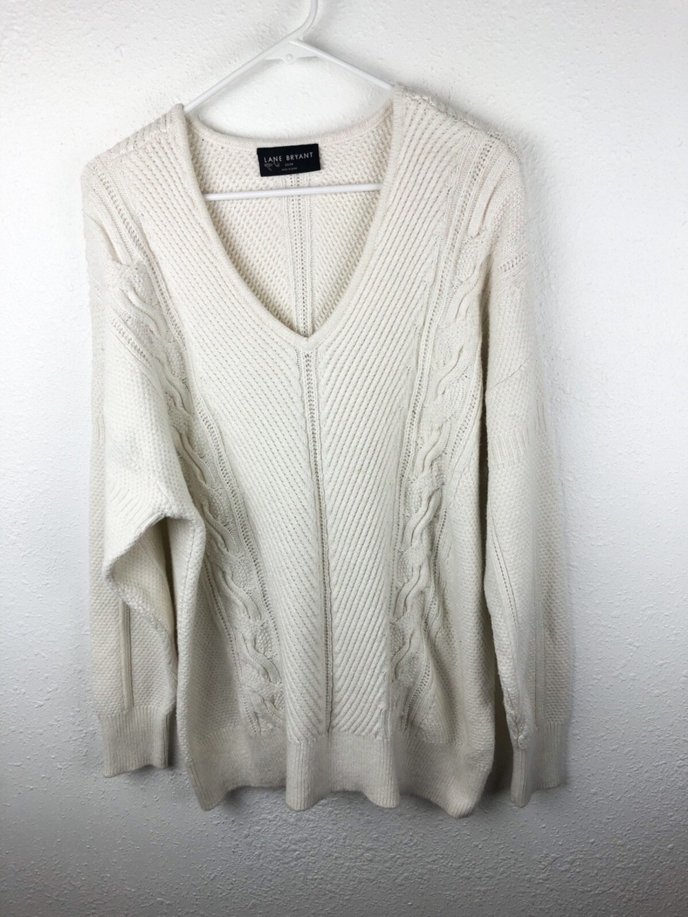 Lane Bryant Ivory Cable V-Neck Sweater 18/20